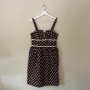 Vintage Karin Stevens Brown Cotton Polka Dot Dress Sz Small/Medium